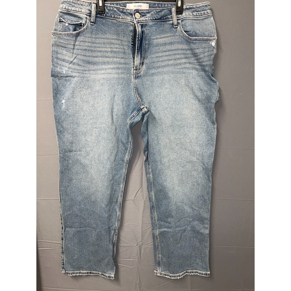 Hollister Dad Jeans Mens 18S/34 Blue Denim Ultra High Rise Distressed Outdoor
